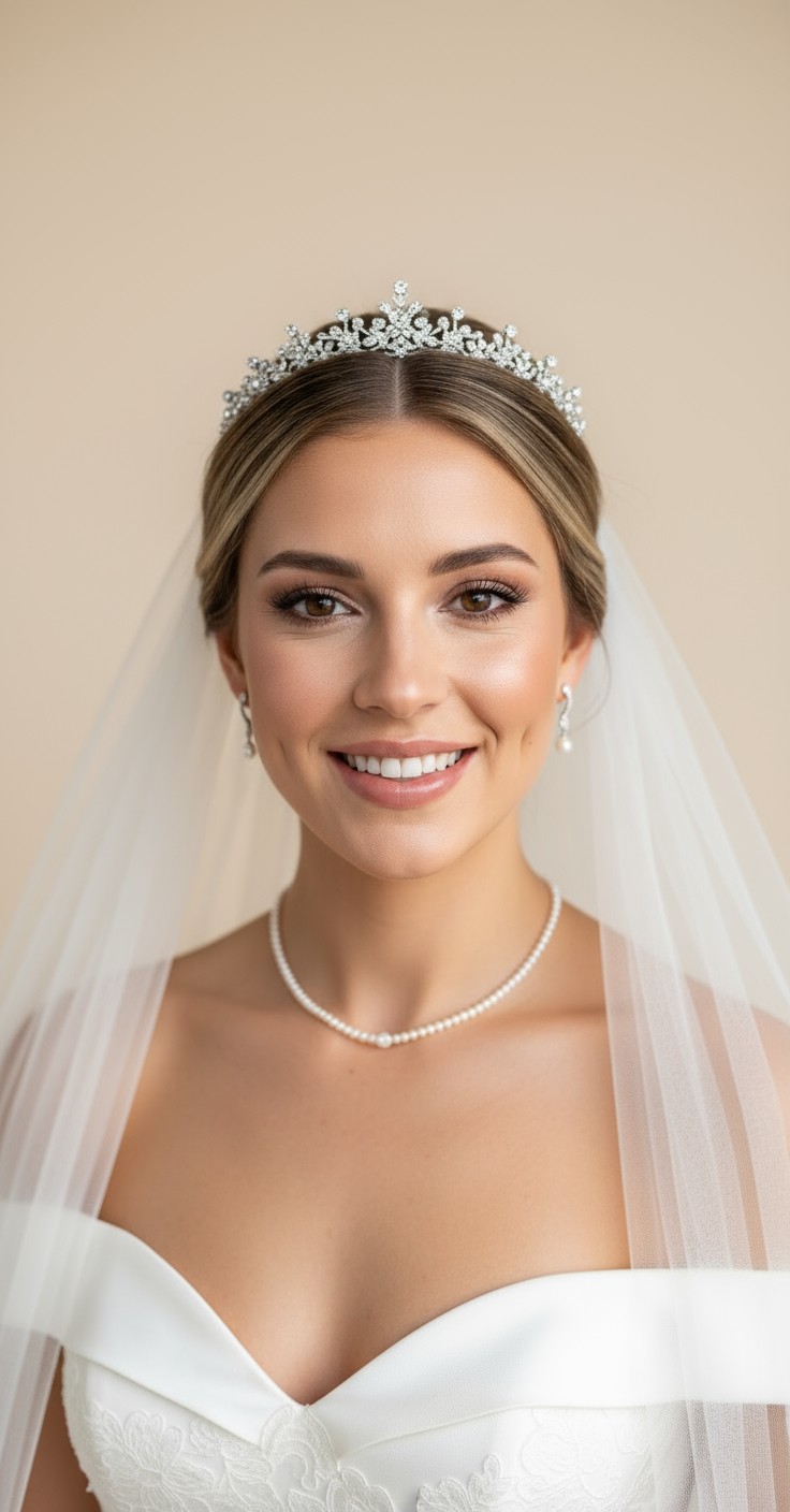 After Updo With Tiara And Veil